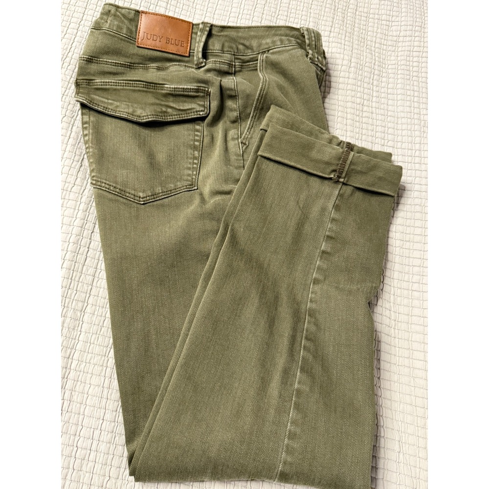 Judy Blue 5/27 Olive Green High Rise Utility Slim Cuffed Stretch Jeans Military - Picture 3 of 12